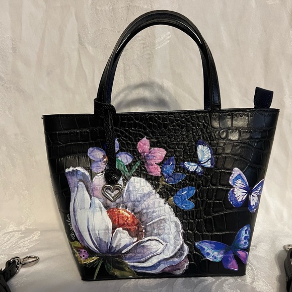Brighton “Janette” leather mini tote bag “Noir Jardin” with butterflies - Picture 2 of 8
